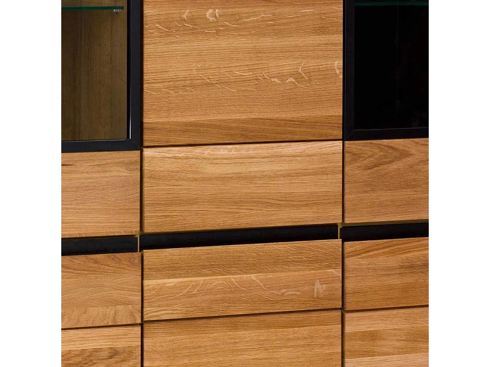 Wohnzimmerschrank mit 2 Glastüren Eichefarben & Schwarz