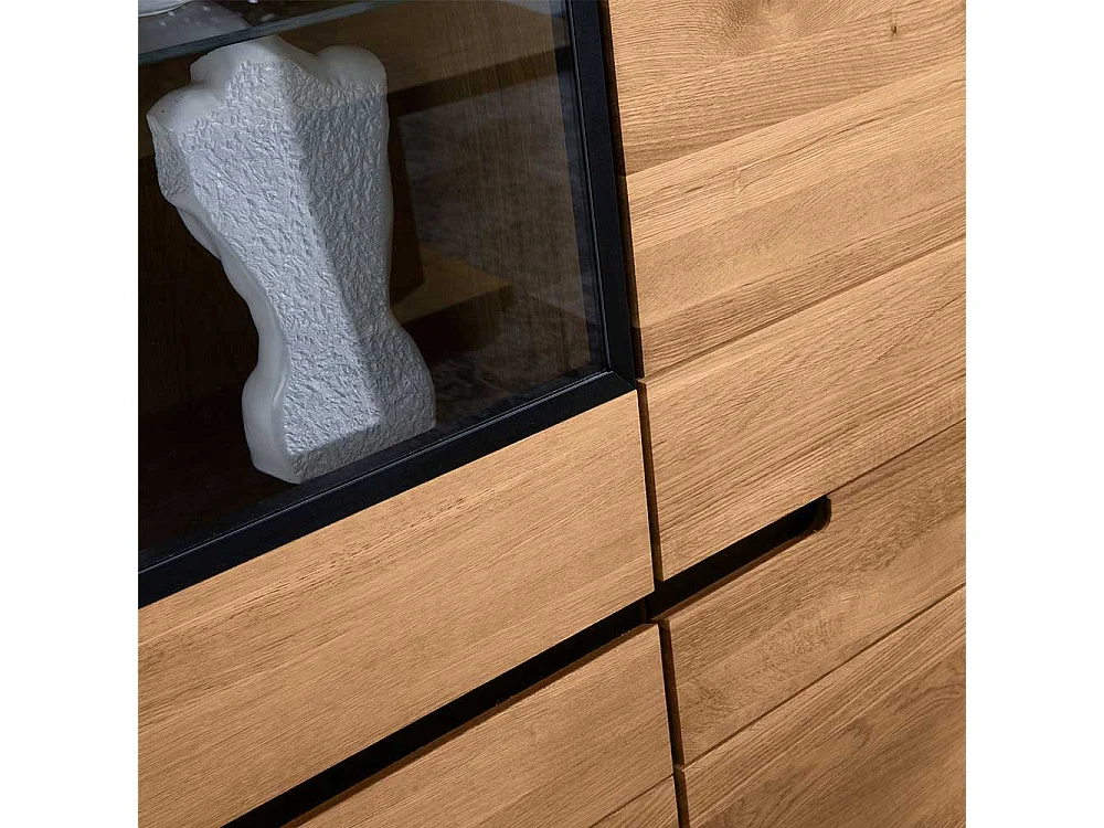 Wohnzimmerschrank mit 2 Glastüren Eichefarben & Schwarz