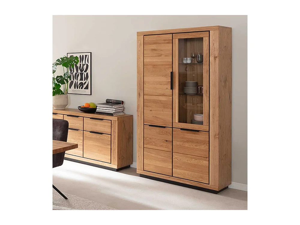 Wohnzimmervitrinenschrank in Wildeichefarben teilmassiv