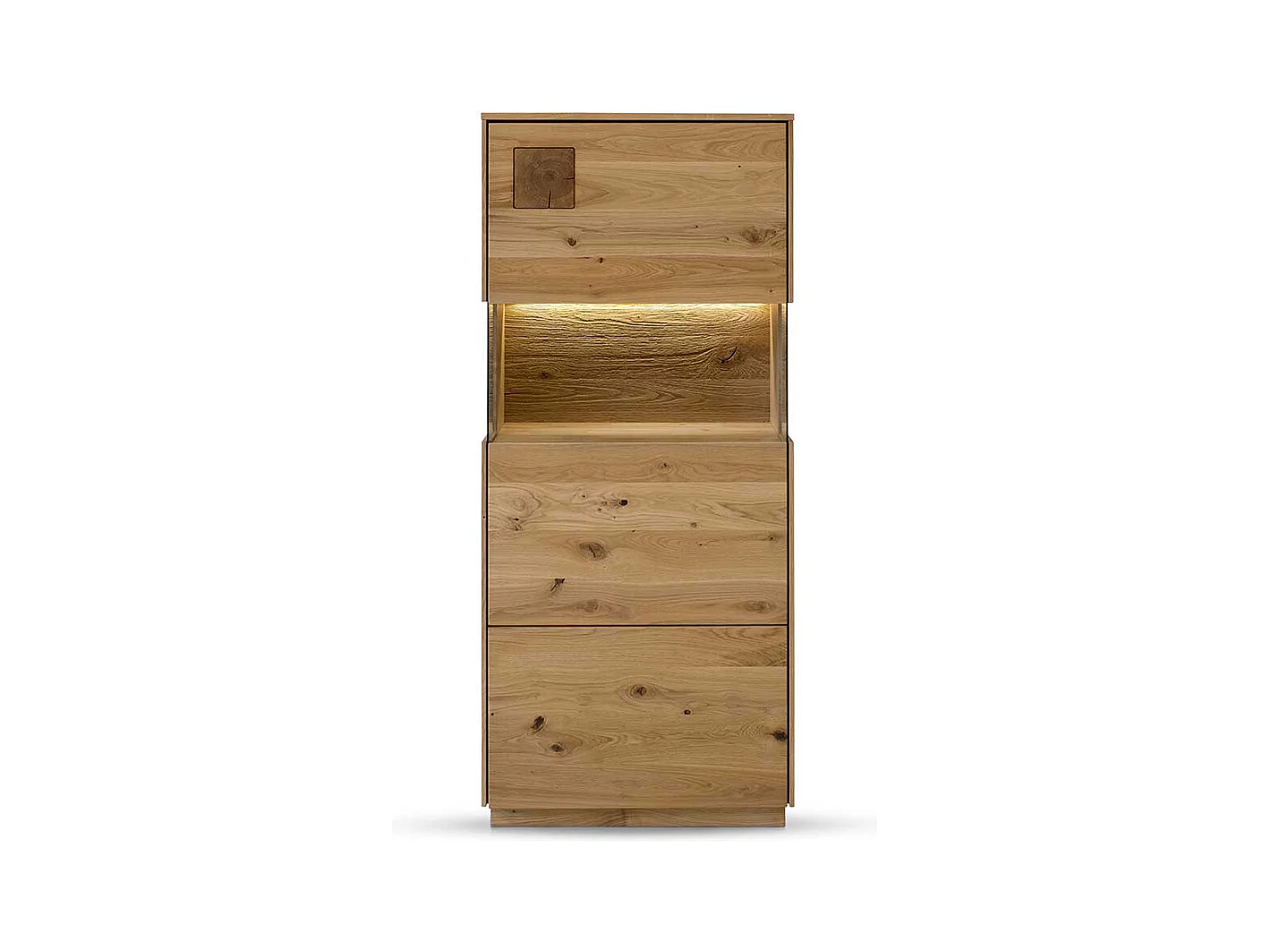 Highboard mit Glas Seiten aus Wildeiche Massivholz 145 cm hoch