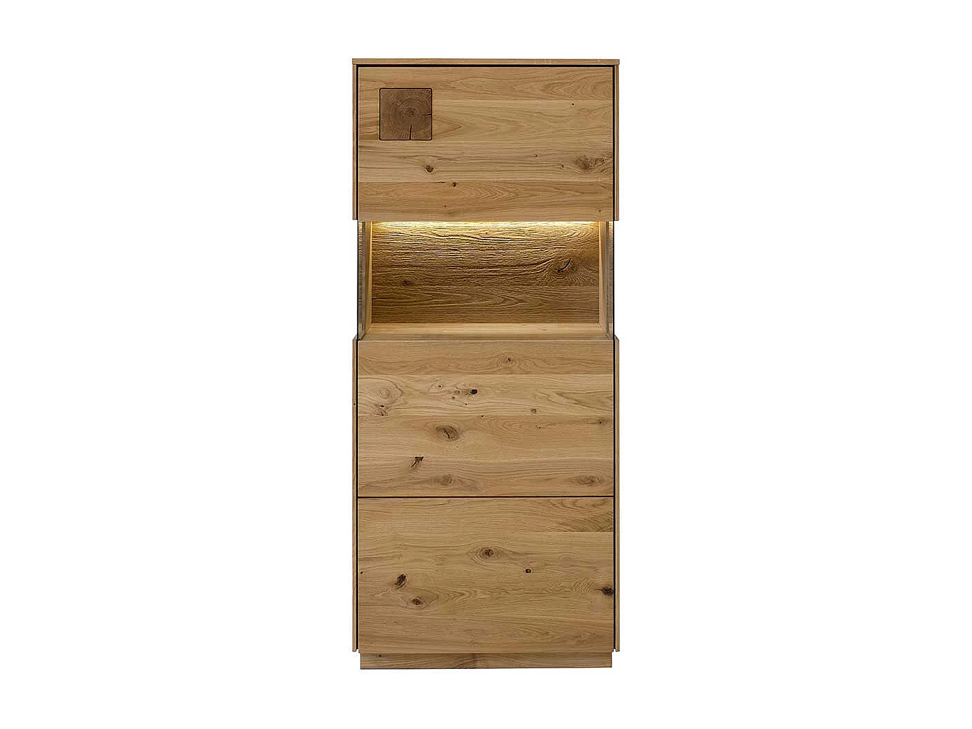 Highboard mit Glas Seiten aus Wildeiche Massivholz 145 cm hoch