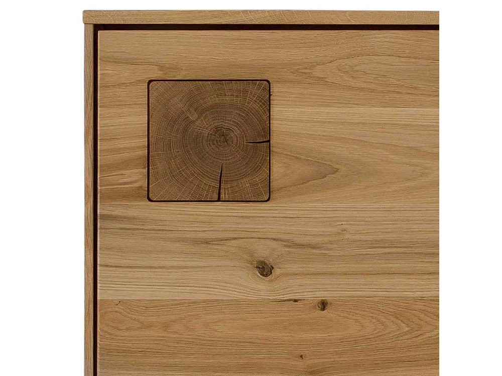 Highboard mit Glas Seiten aus Wildeiche Massivholz 145 cm hoch