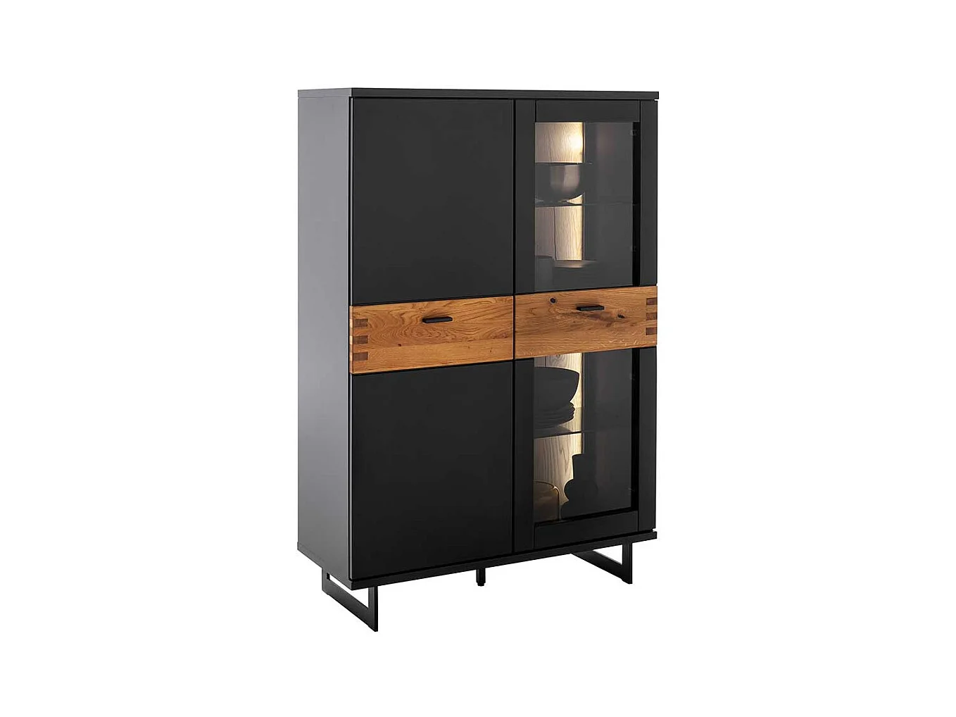 Modernes Highboard mit Glastür in Schwarzgrau Wildeichefarben