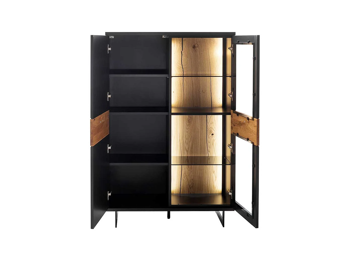 Modernes Highboard mit Glastür in Schwarzgrau Wildeichefarben