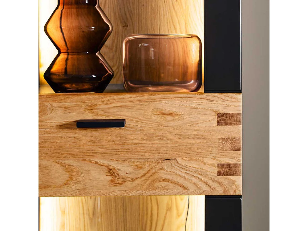 Modernes Highboard mit Glastür in Schwarzgrau Wildeichefarben