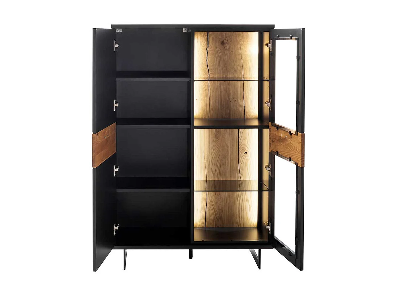 Modernes Highboard mit Glastür in Schwarzgrau Wildeichefarben