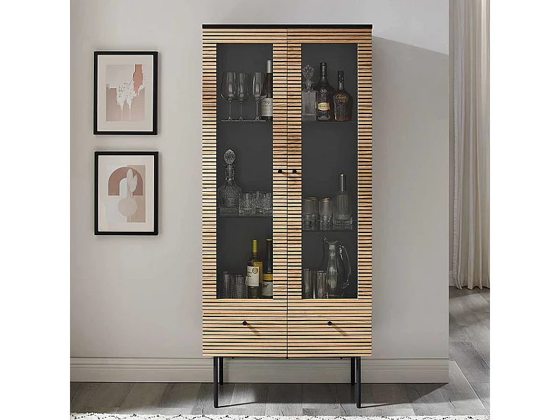 Esszimmervitrinenschrank im Skandi Design 179 cm hoch - 79 cm breit