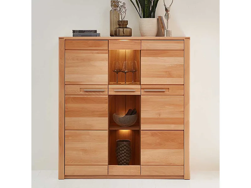 Wohnzimmer Highboard Kernbuche teilmassiv LED Beleuchtung