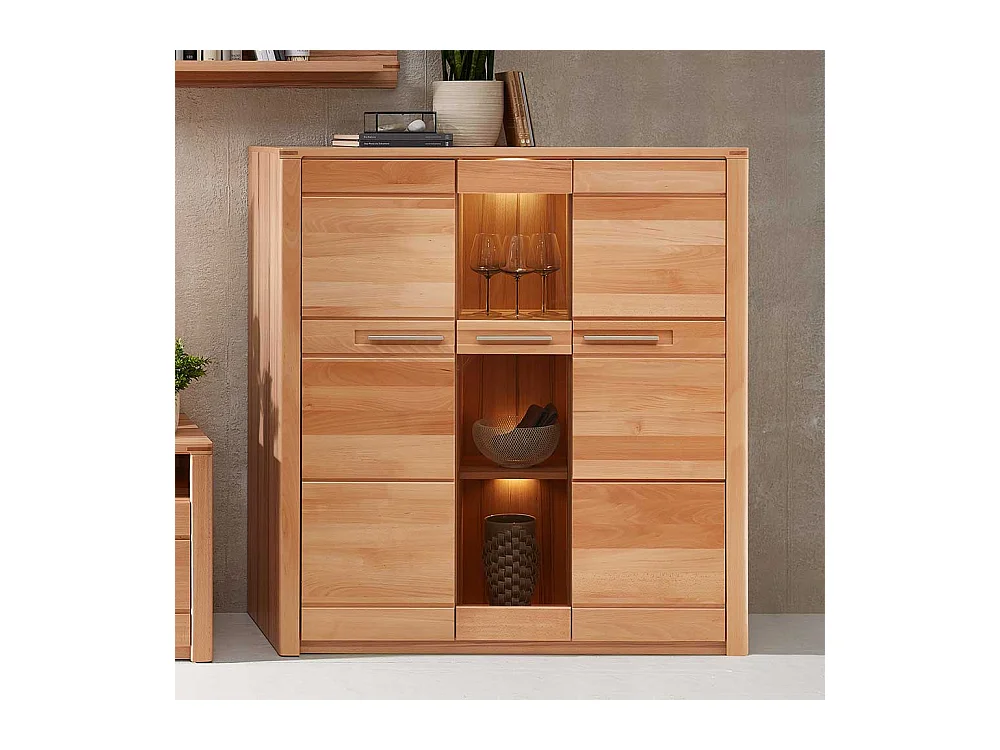 Wohnzimmer Highboard Kernbuche teilmassiv LED Beleuchtung