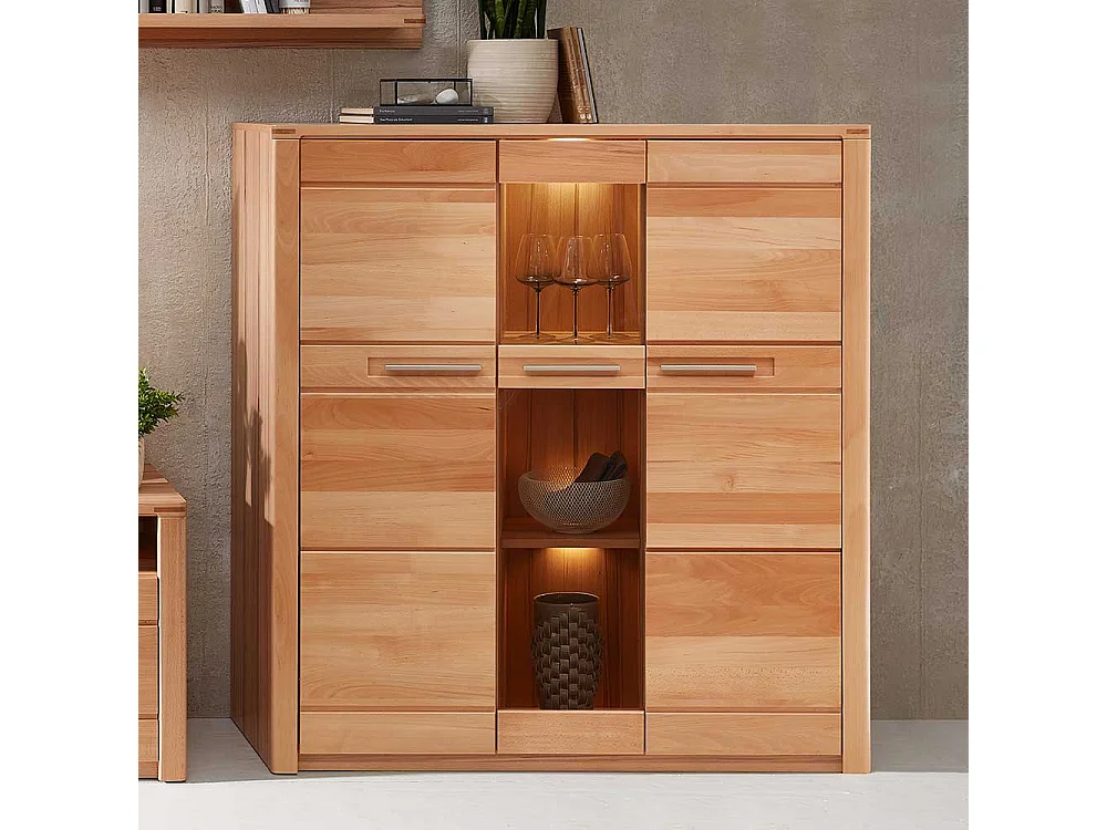 Wohnzimmer Highboard Kernbuche teilmassiv LED Beleuchtung
