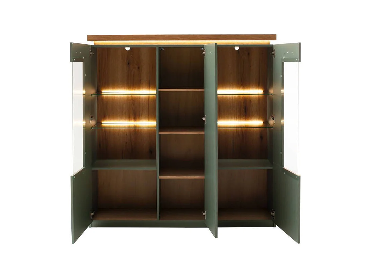 Highboard Wohnzimmerschrank mit LED Beleuchtung in Graugrün