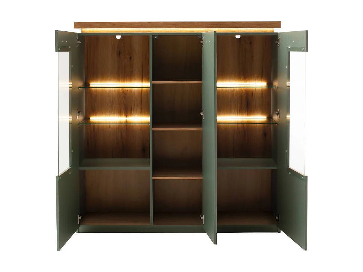 Highboard Wohnzimmerschrank mit LED Beleuchtung in Graugrün