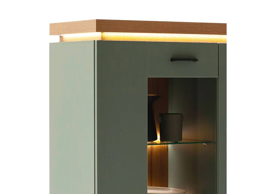 Highboard Wohnzimmerschrank mit LED Beleuchtung in Graugrün