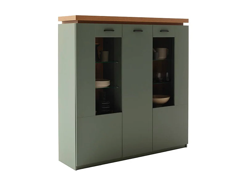 Highboard Wohnzimmerschrank mit LED Beleuchtung in Graugrün