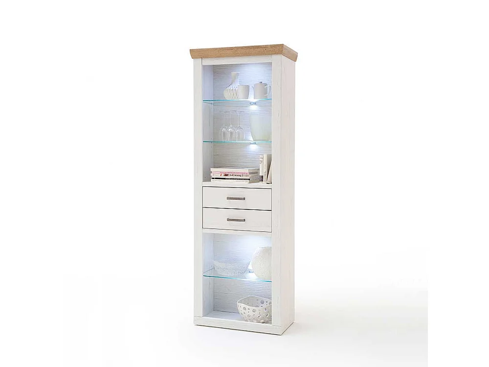 Landhausregal in Weiß und Eiche Optik Glasböden