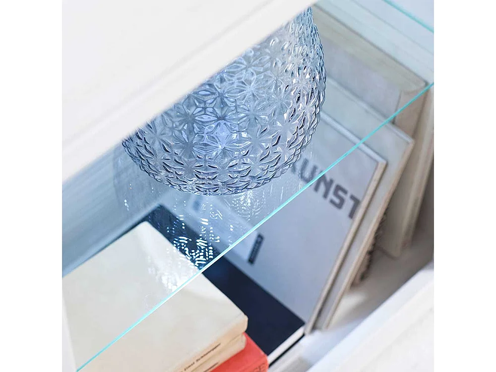 Landhausregal in Weiß und Eiche Optik Glasböden