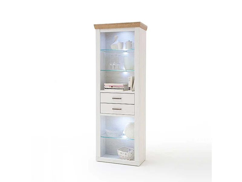 Landhausregal in Weiß und Eiche Optik Glasböden