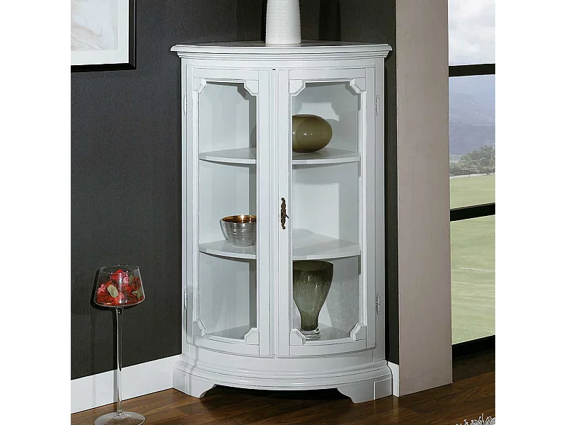 Wohnzimmer Eckvitrinenschrank in Weiß Vintage Look
