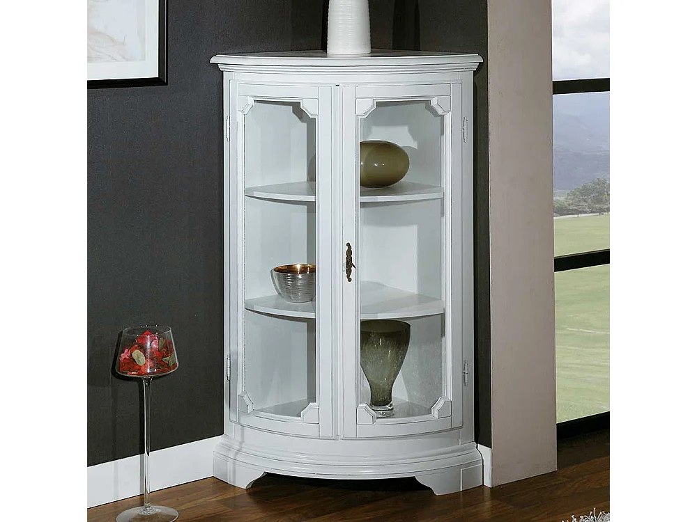 Wohnzimmer Eckvitrinenschrank in Weiß Vintage Look