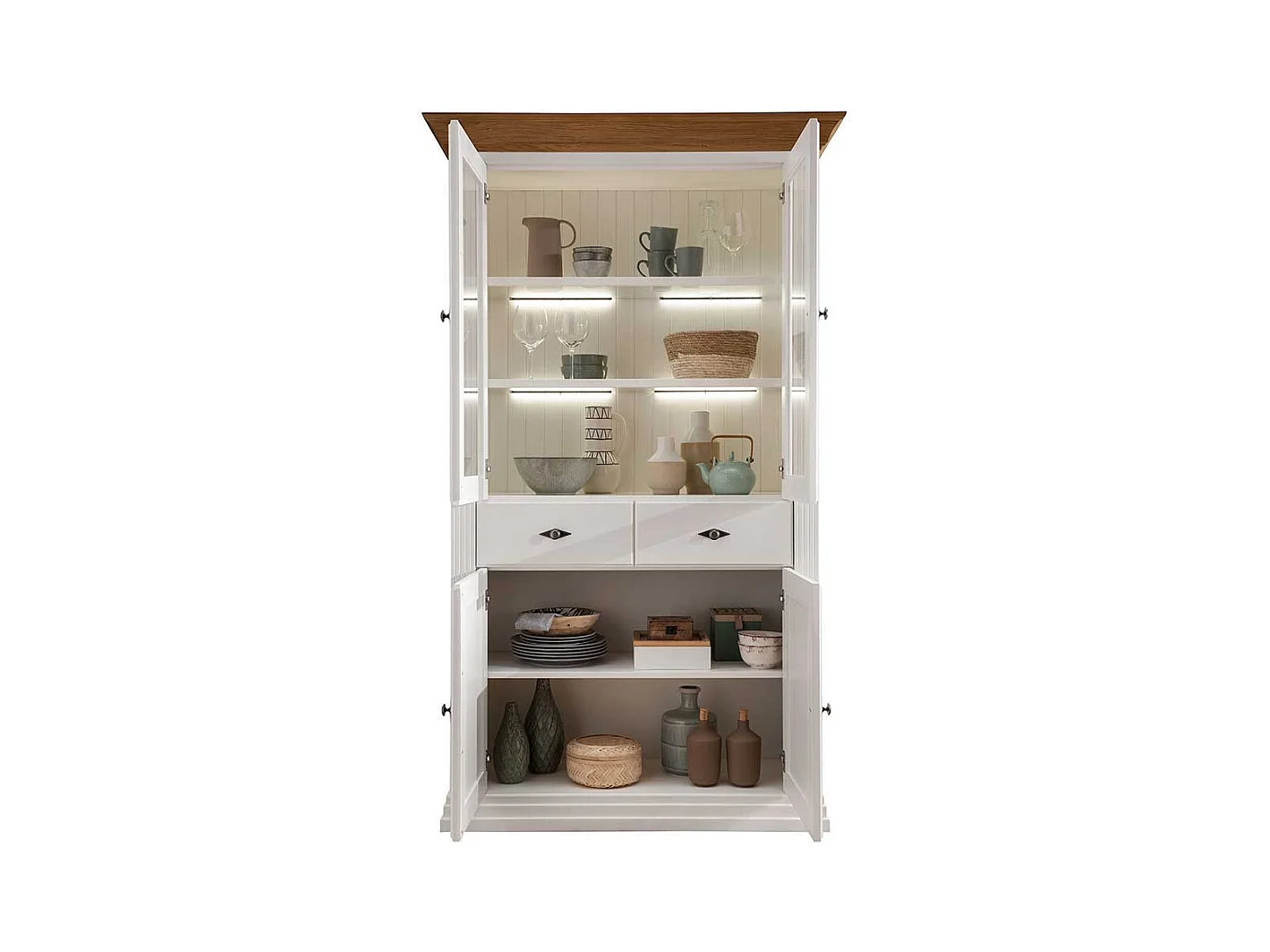 Esszimmervitrinenschrank im Landhausstil Kiefer und Eiche Massivholz