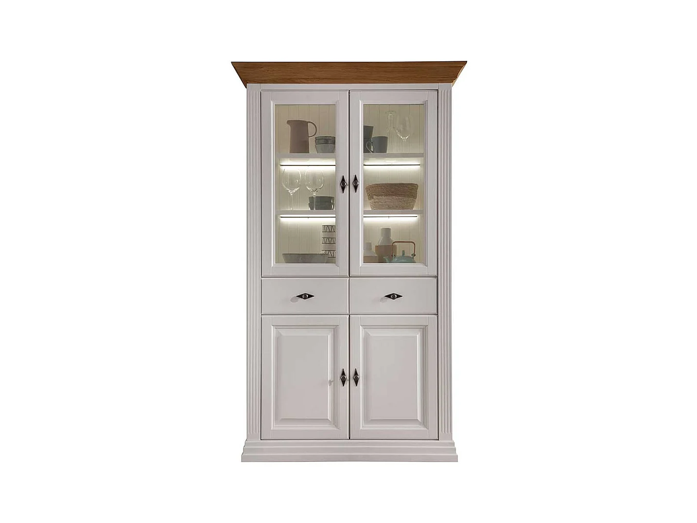 Esszimmervitrinenschrank im Landhausstil Kiefer und Eiche Massivholz