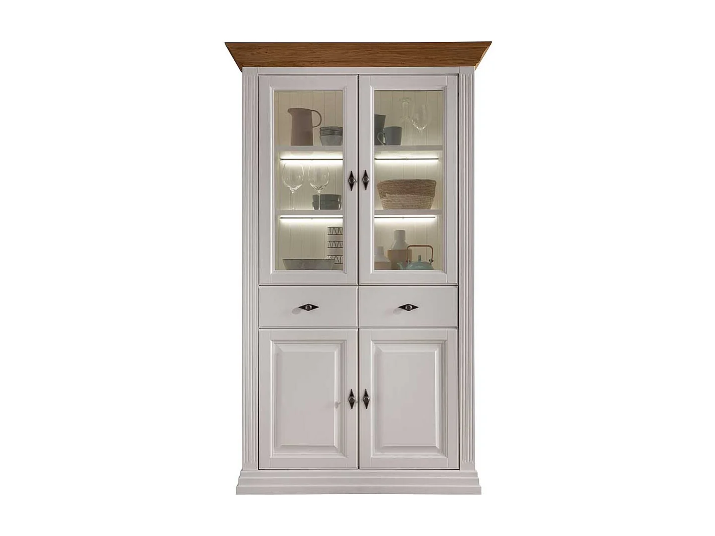 Esszimmervitrinenschrank im Landhausstil Kiefer und Eiche Massivholz