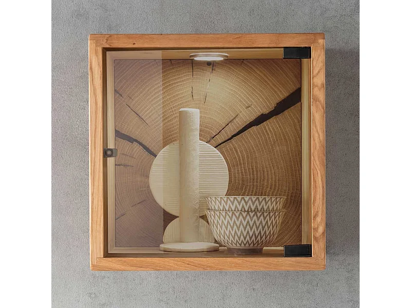 Wandschrank mit Glastür aus Wildeiche Massivholz 34 cm breit
