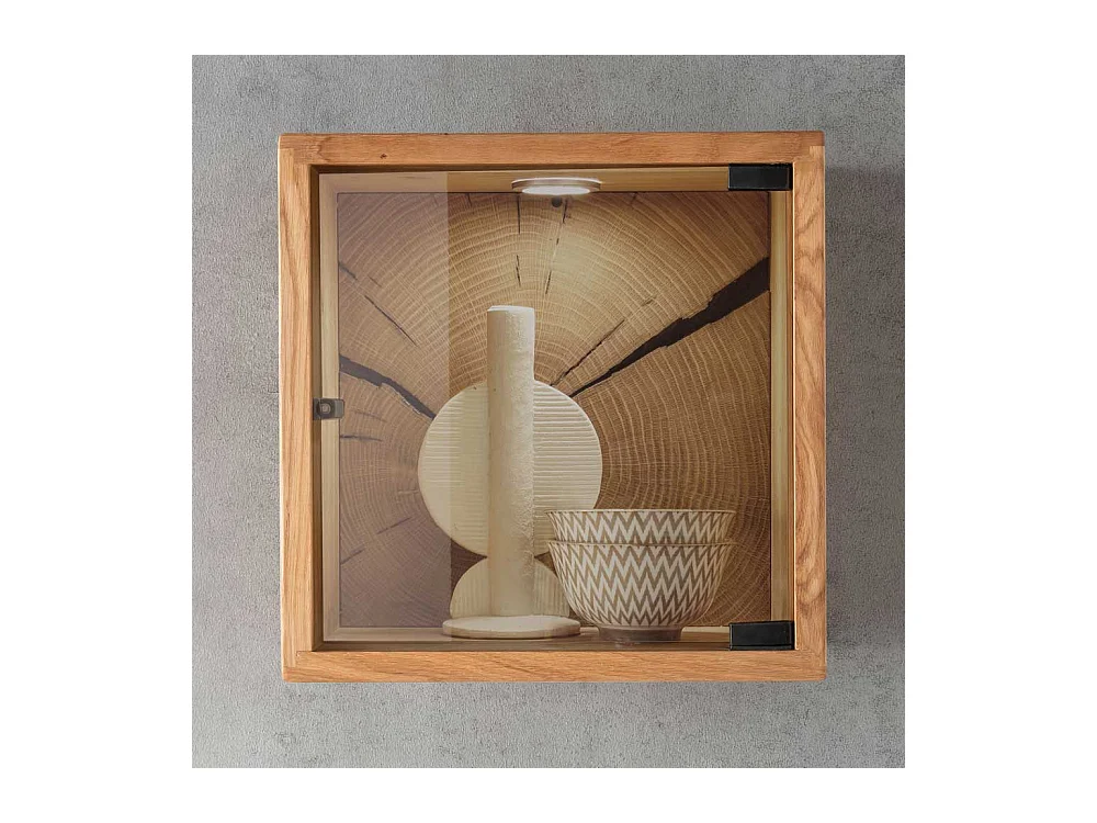 Wandschrank mit Glastür aus Wildeiche Massivholz 34 cm breit