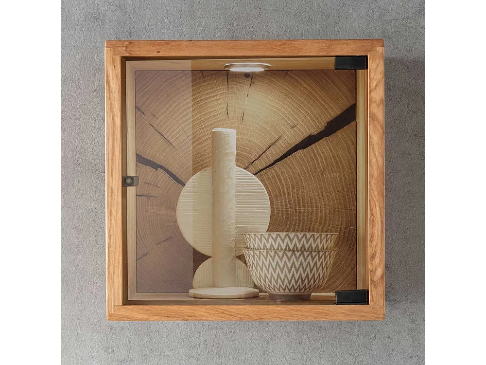 Wandschrank mit Glastür aus Wildeiche Massivholz 34 cm breit