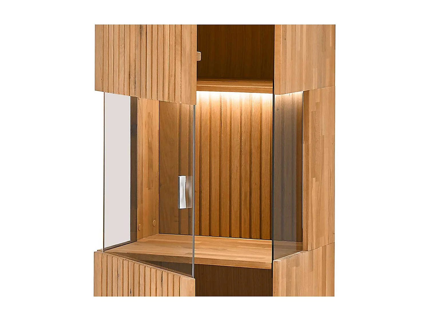 Wohnzimmerschrank mit Glastür aus Wildeiche Massivholz LED Beleuchtung