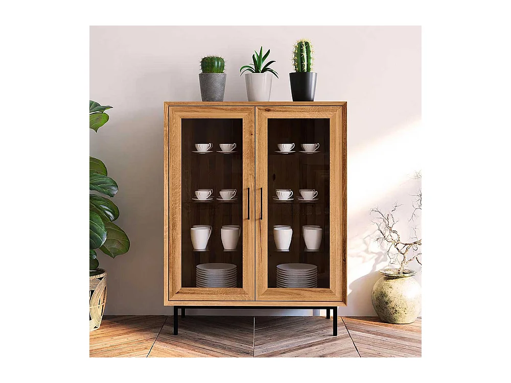Wohnzimmervitrinenschrank massiv mit 2 Glastüren Skandi Design