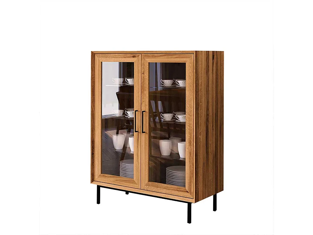 Wohnzimmervitrinenschrank massiv mit 2 Glastüren Skandi Design