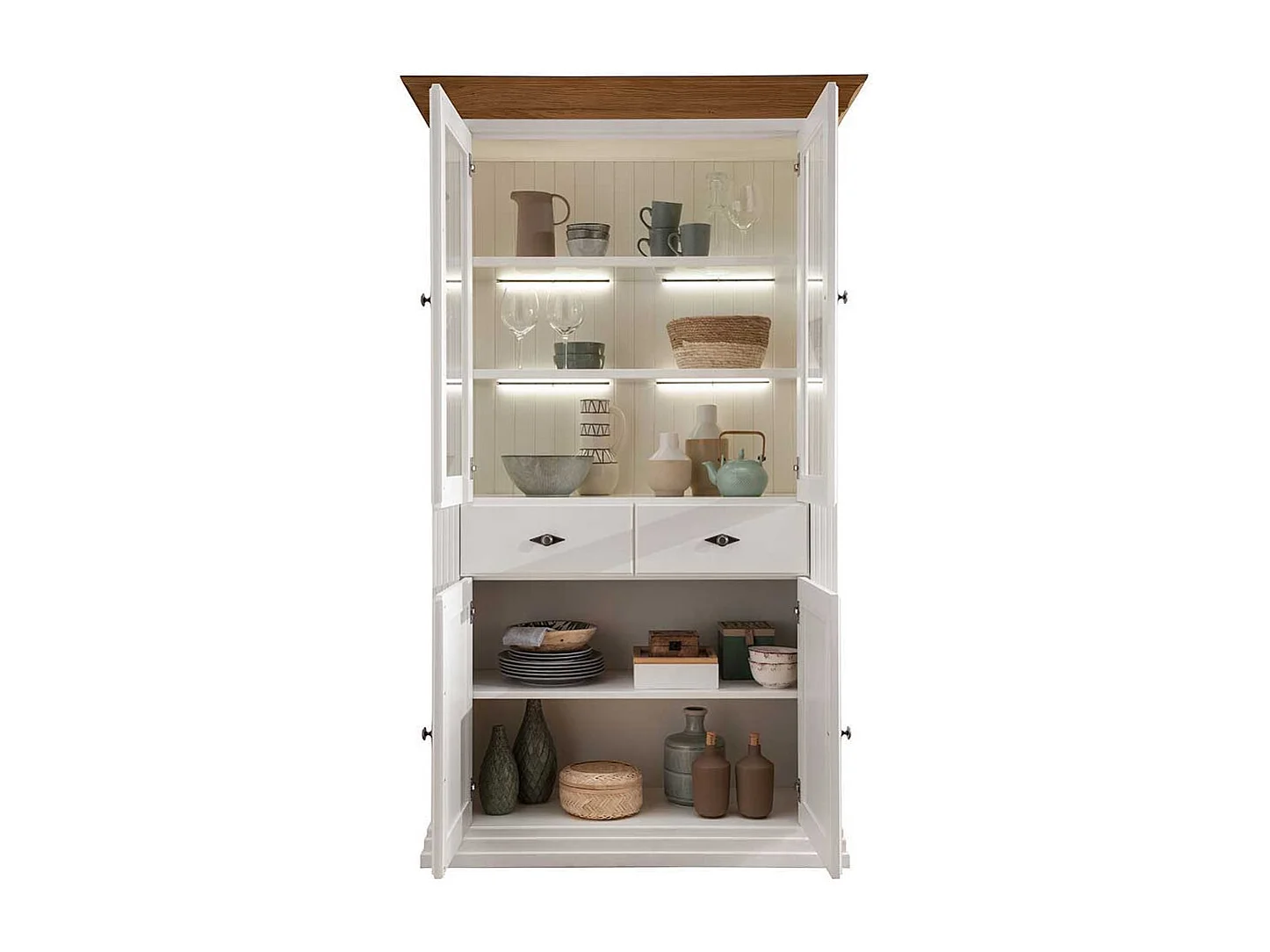 Esszimmervitrinenschrank im Landhausstil Kiefer und Eiche Massivholz