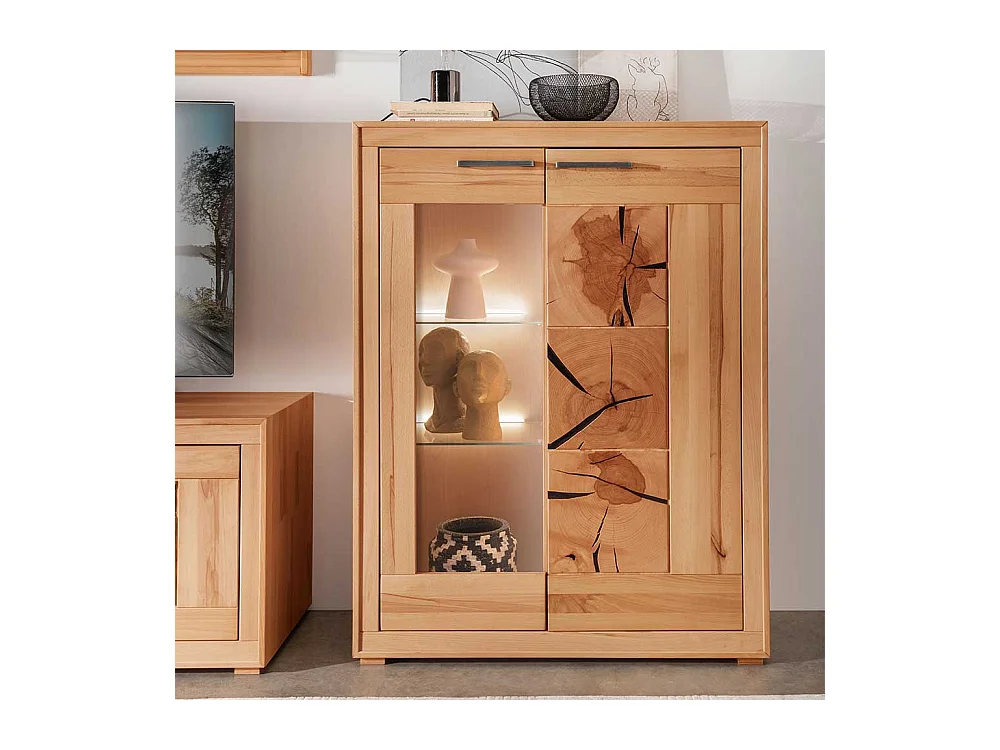 Wohnzimmer Highboard massiv aus Kernbuche und Hirnholz 135 cm hoch