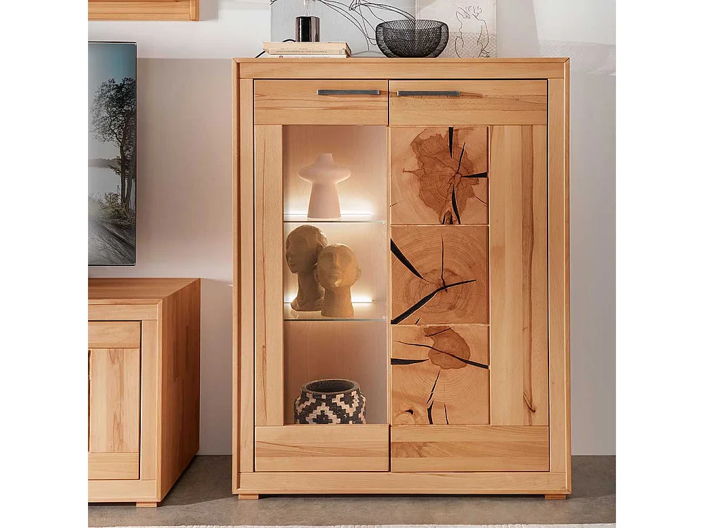 Wohnzimmer Highboard massiv aus Kernbuche und Hirnholz 135 cm hoch