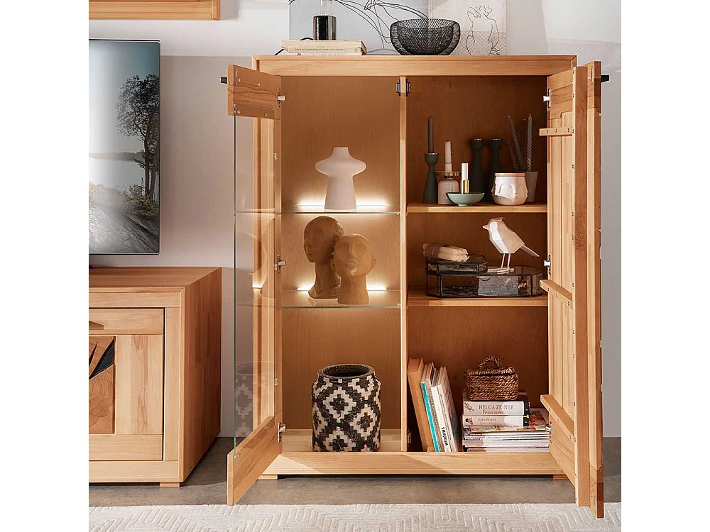 Wohnzimmer Highboard massiv aus Kernbuche und Hirnholz 135 cm hoch