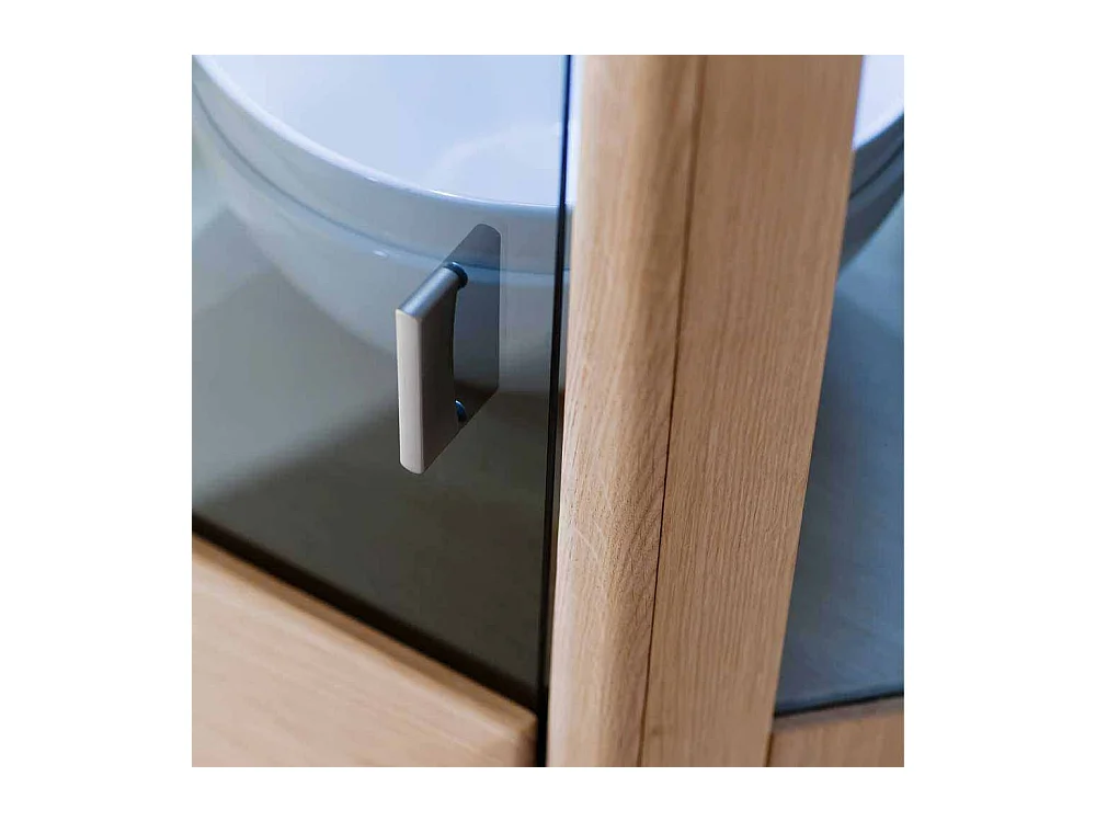 Eckvitrineneschrank aus Eiche Bianco LED Beleuchtung