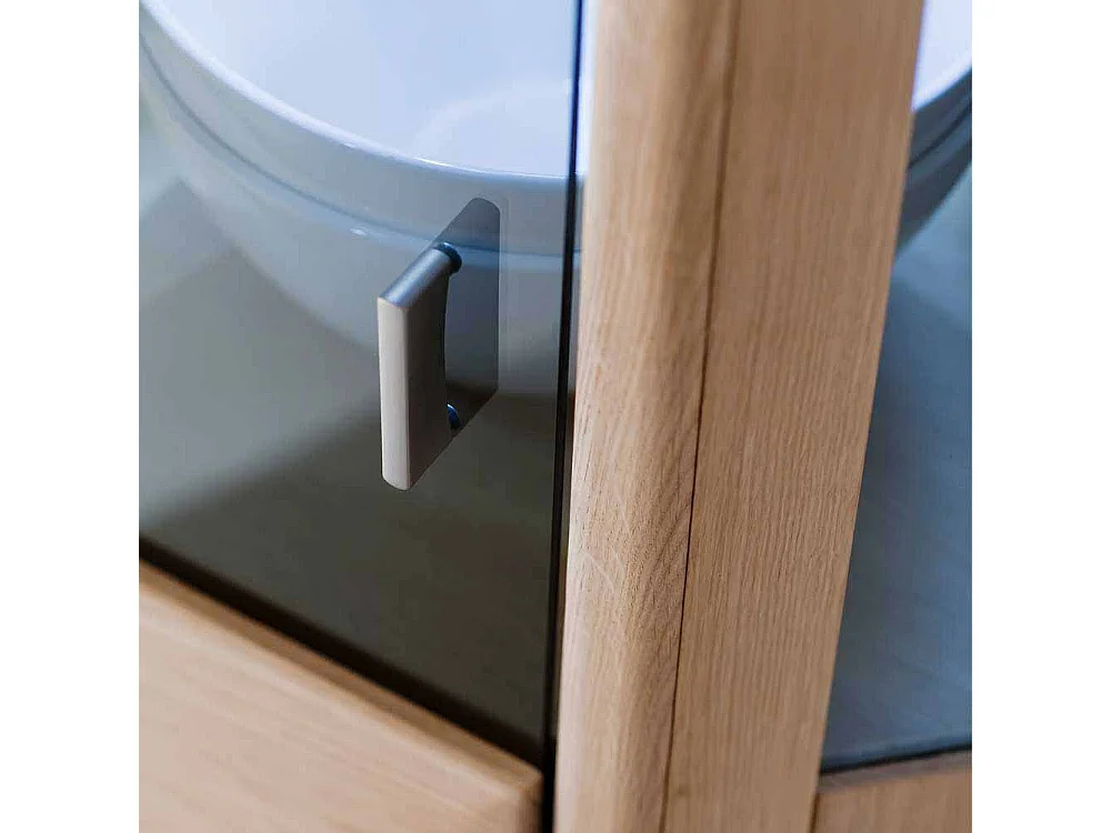 Eckvitrineneschrank aus Eiche Bianco LED Beleuchtung