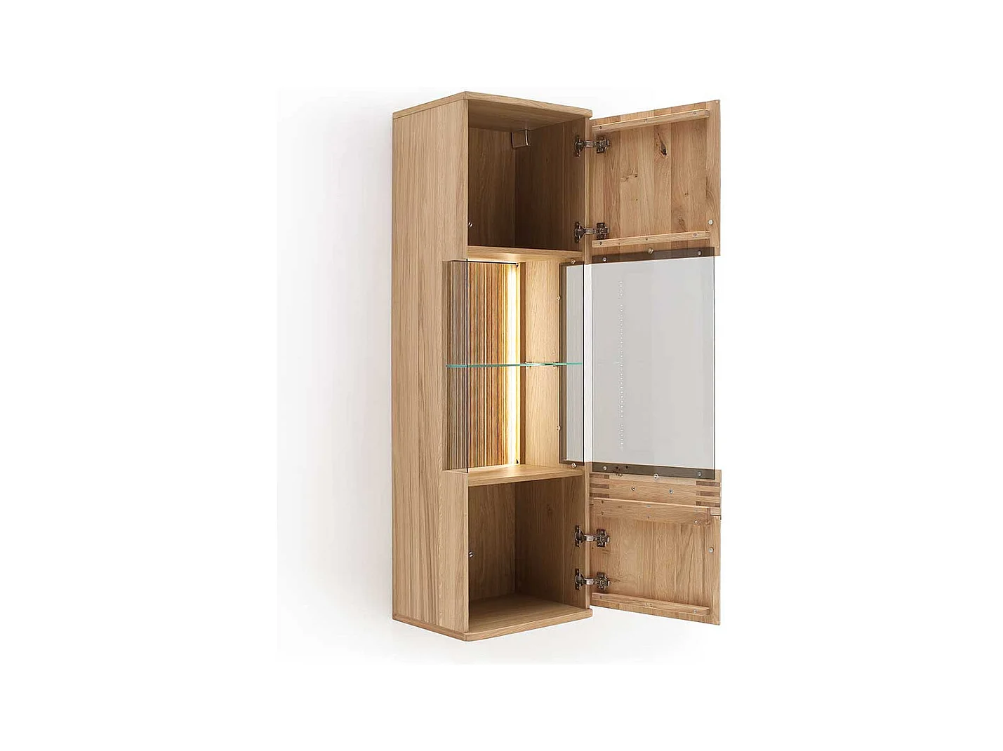 Wohnzimmervitrinenschrank in Balkeneiche Bianco furniert 45 cm breit