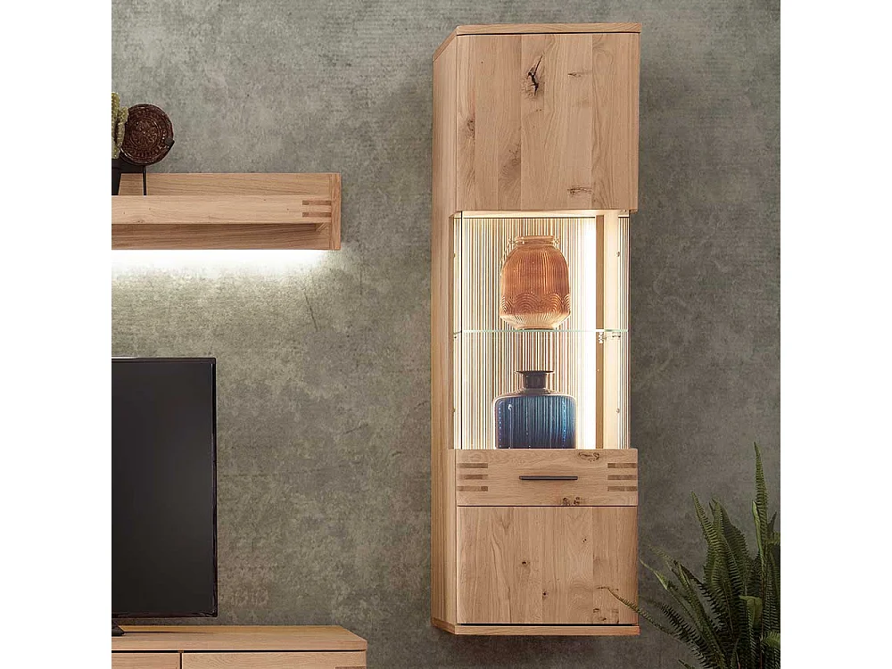 Wohnzimmervitrinenschrank in Balkeneiche Bianco furniert 45 cm breit