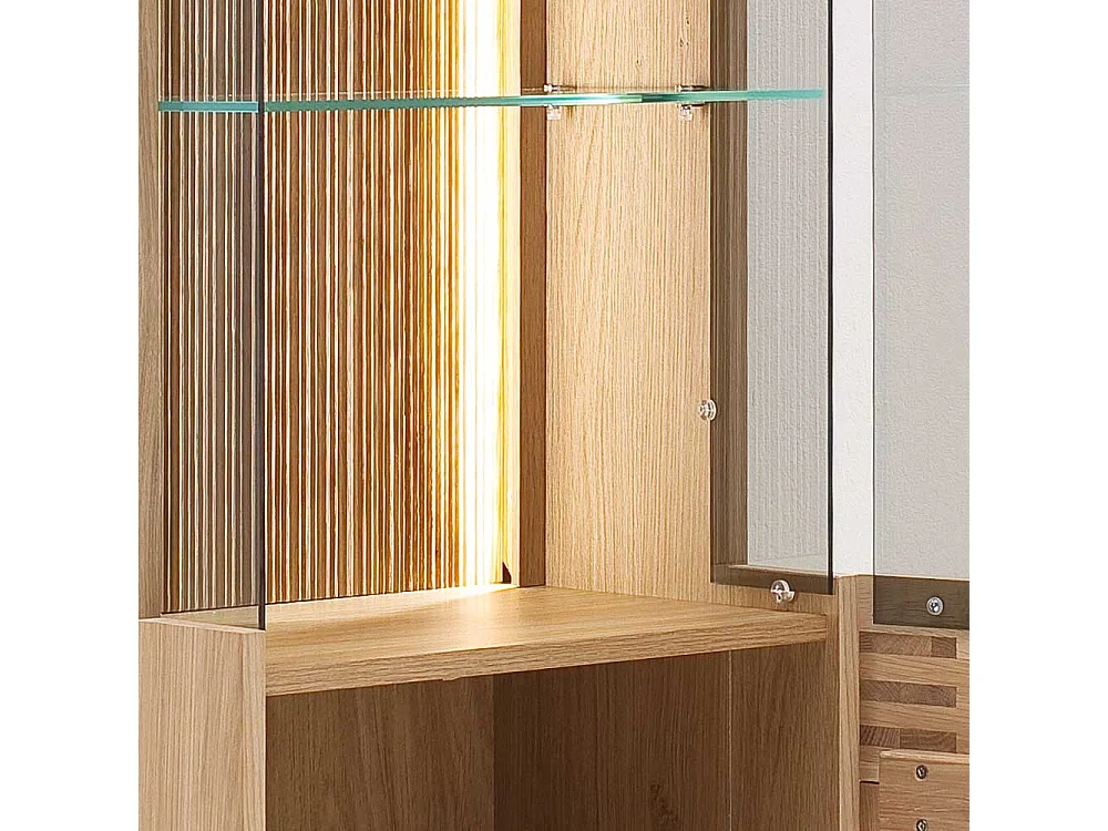 Wohnzimmervitrinenschrank in Balkeneiche Bianco furniert 45 cm breit