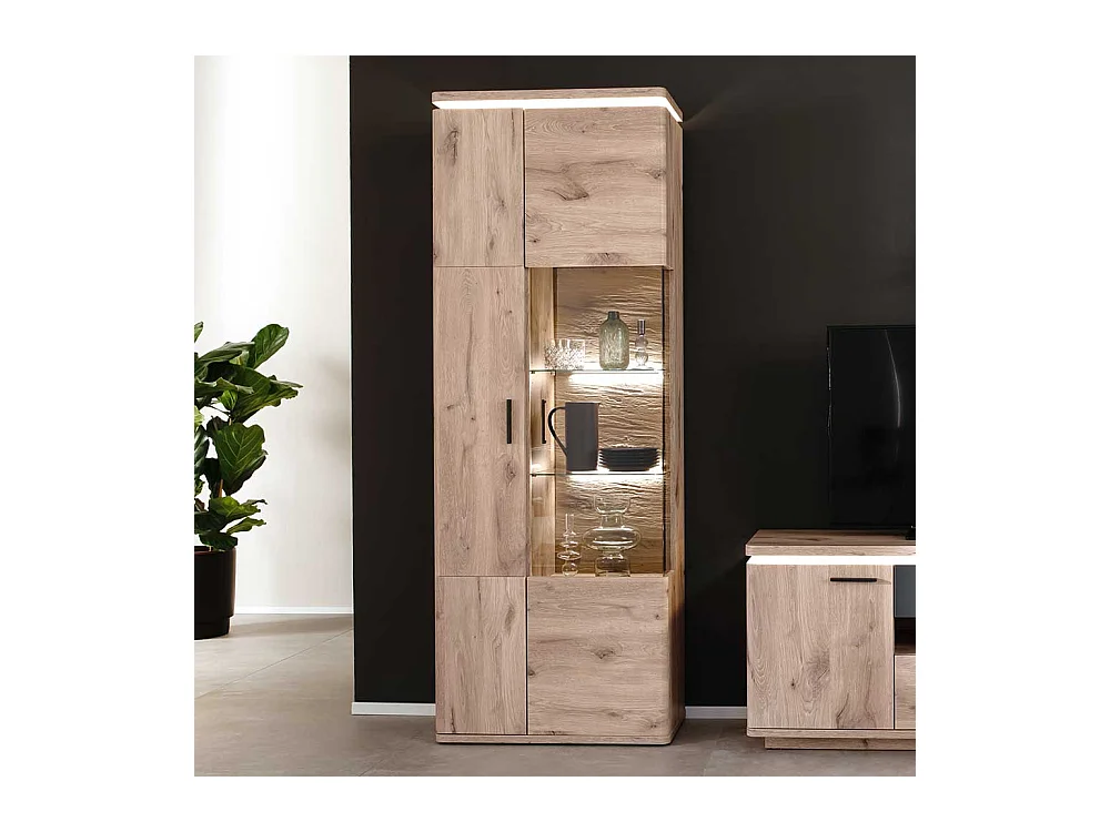 Wohnzimmervitrinenschrank in Wildeichefarben LED Beleuchtung