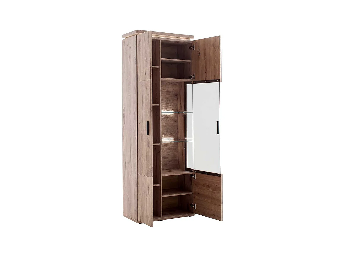 Wohnzimmervitrinenschrank in Wildeichefarben LED Beleuchtung