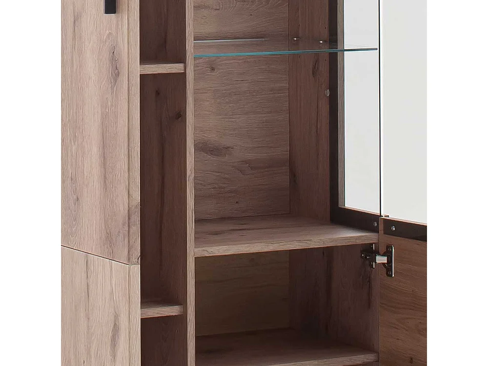 Wohnzimmervitrinenschrank in Wildeichefarben LED Beleuchtung