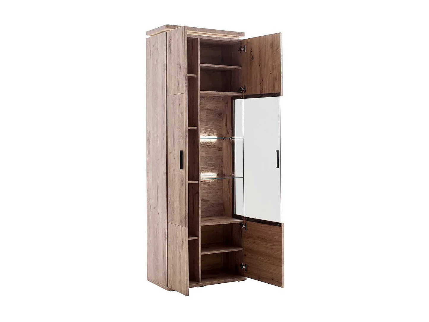 Wohnzimmervitrinenschrank in Wildeichefarben LED Beleuchtung