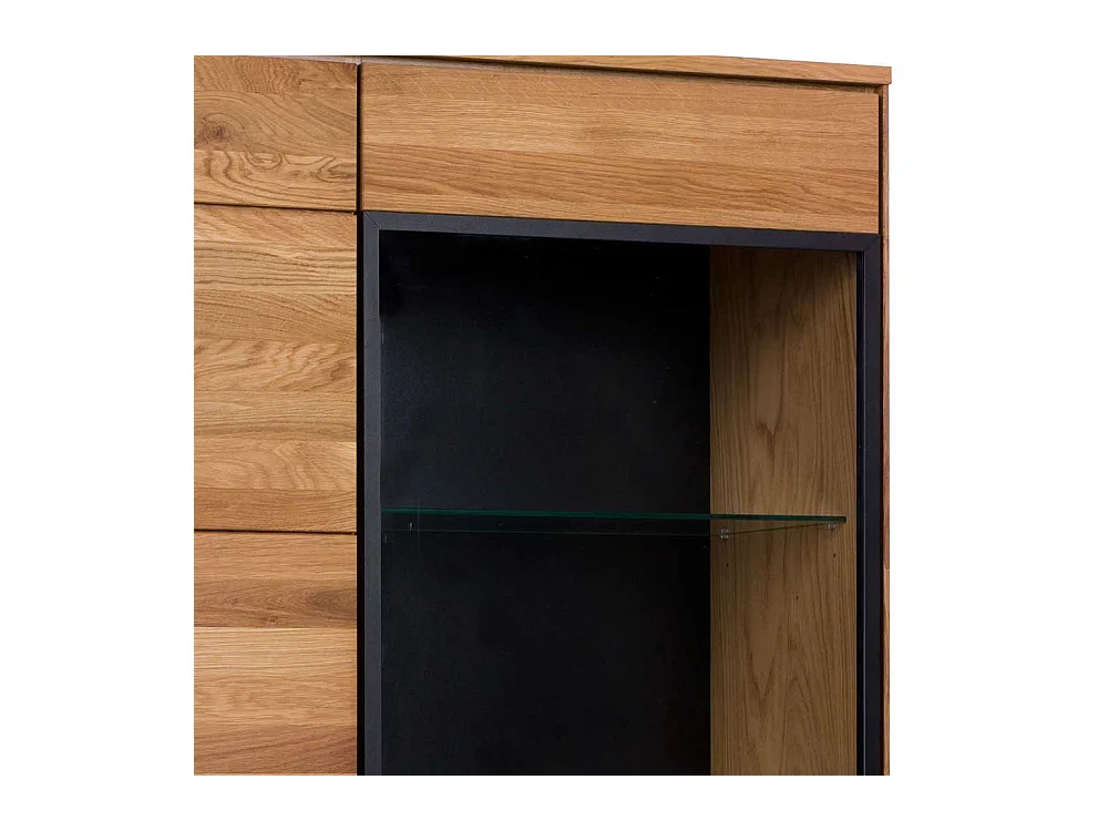 Esszimmervitrinenschrank in Eichefarben & Schwarz Glastür