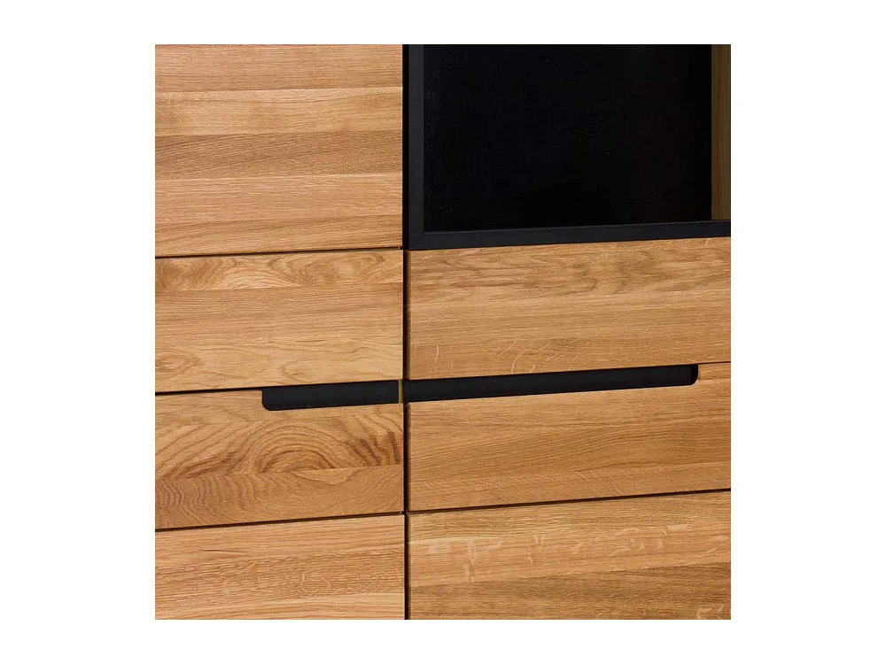 Esszimmervitrinenschrank in Eichefarben & Schwarz Glastür