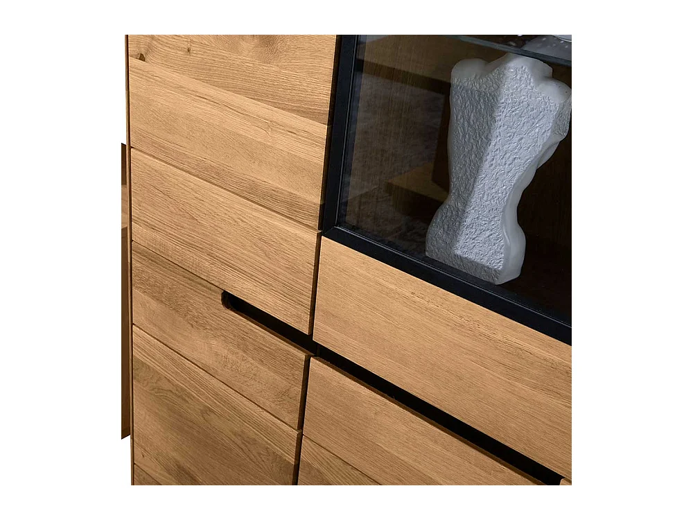 Esszimmervitrinenschrank in Eichefarben & Schwarz Glastür