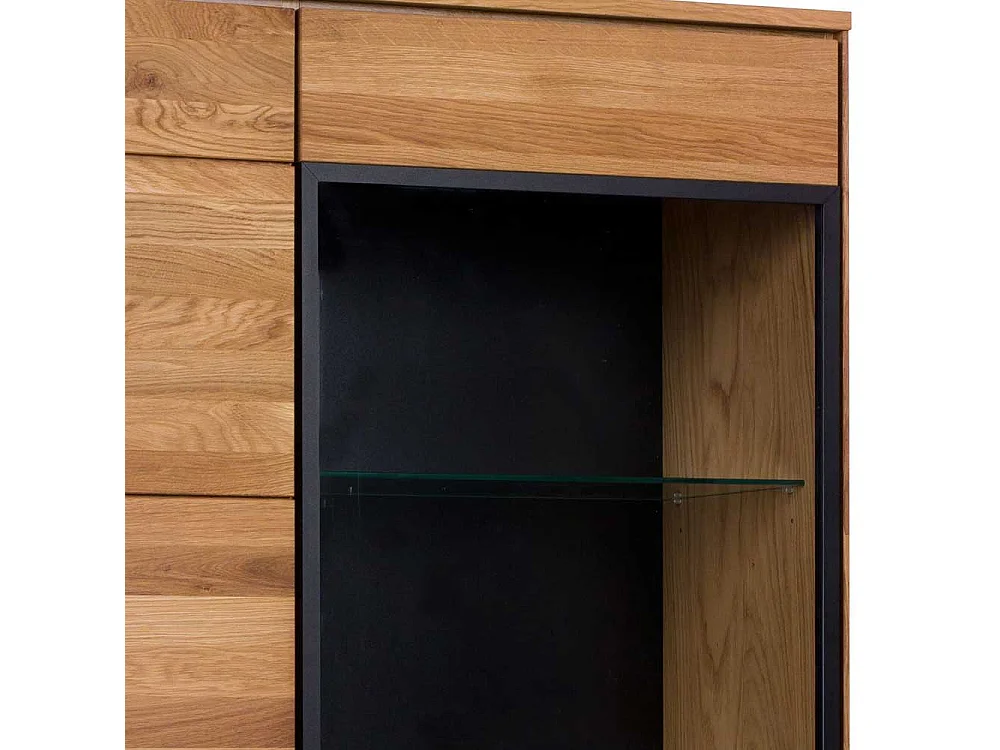 Esszimmervitrinenschrank in Eichefarben & Schwarz Glastür