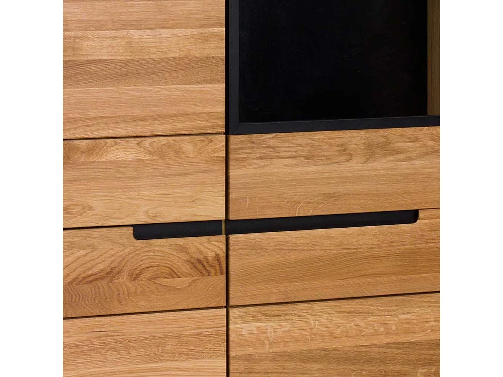 Esszimmervitrinenschrank in Eichefarben & Schwarz Glastür